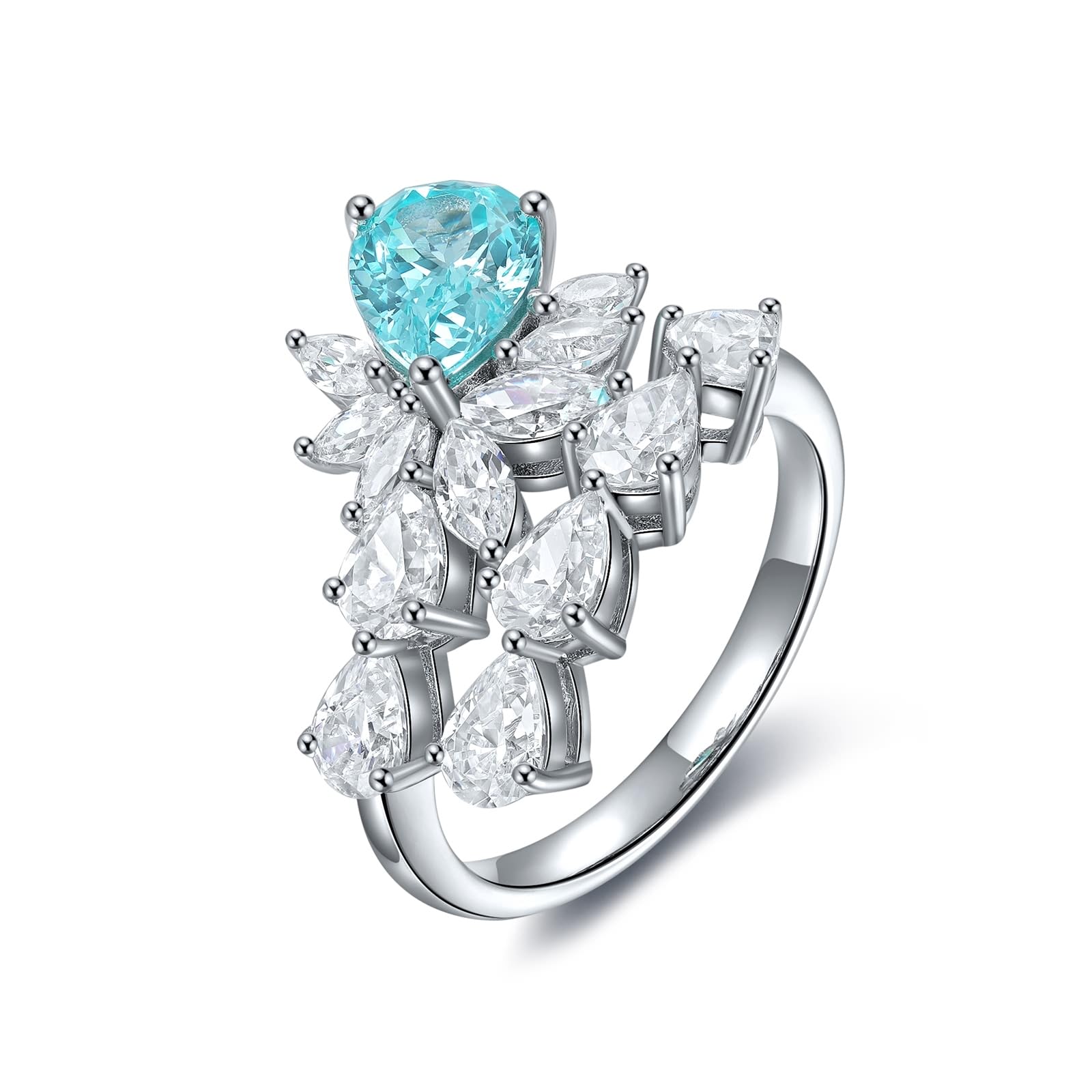 KnSam 9K/14K/18K Weißgold Freundschaftsringe, Labor Erstellt Turmalin Eheringe Blumen, Echtes Ring mit Moissanit 18/14/ 9 Karat Gold, Gr.47-70