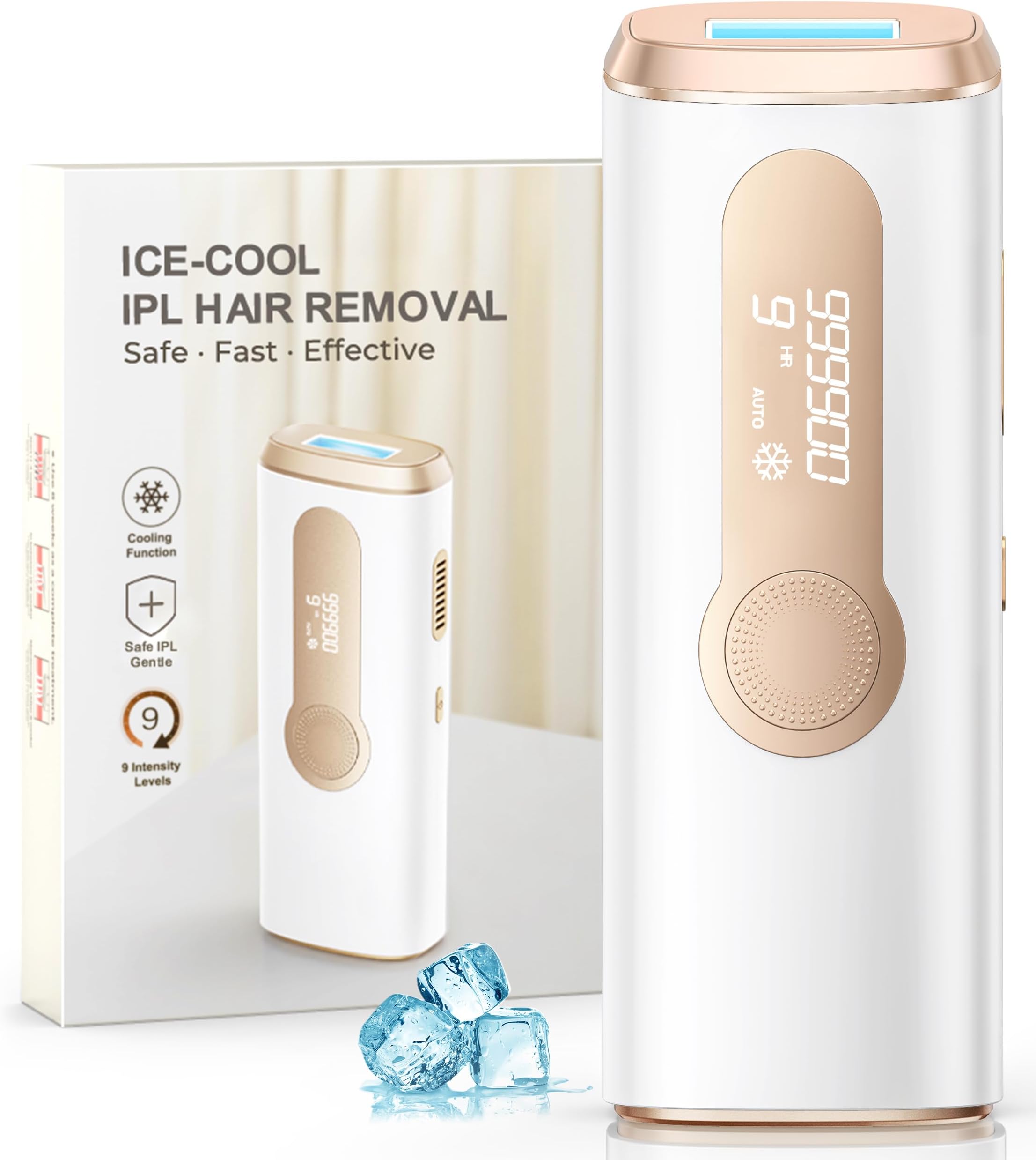 Laser Hair Removal, IPL Laser Hair Removal Device for Women & Men, Safe at-Home Nearly Painless 45°F Ice-Cooling Contact, Long-Lasting Result for Full Body & Face, White