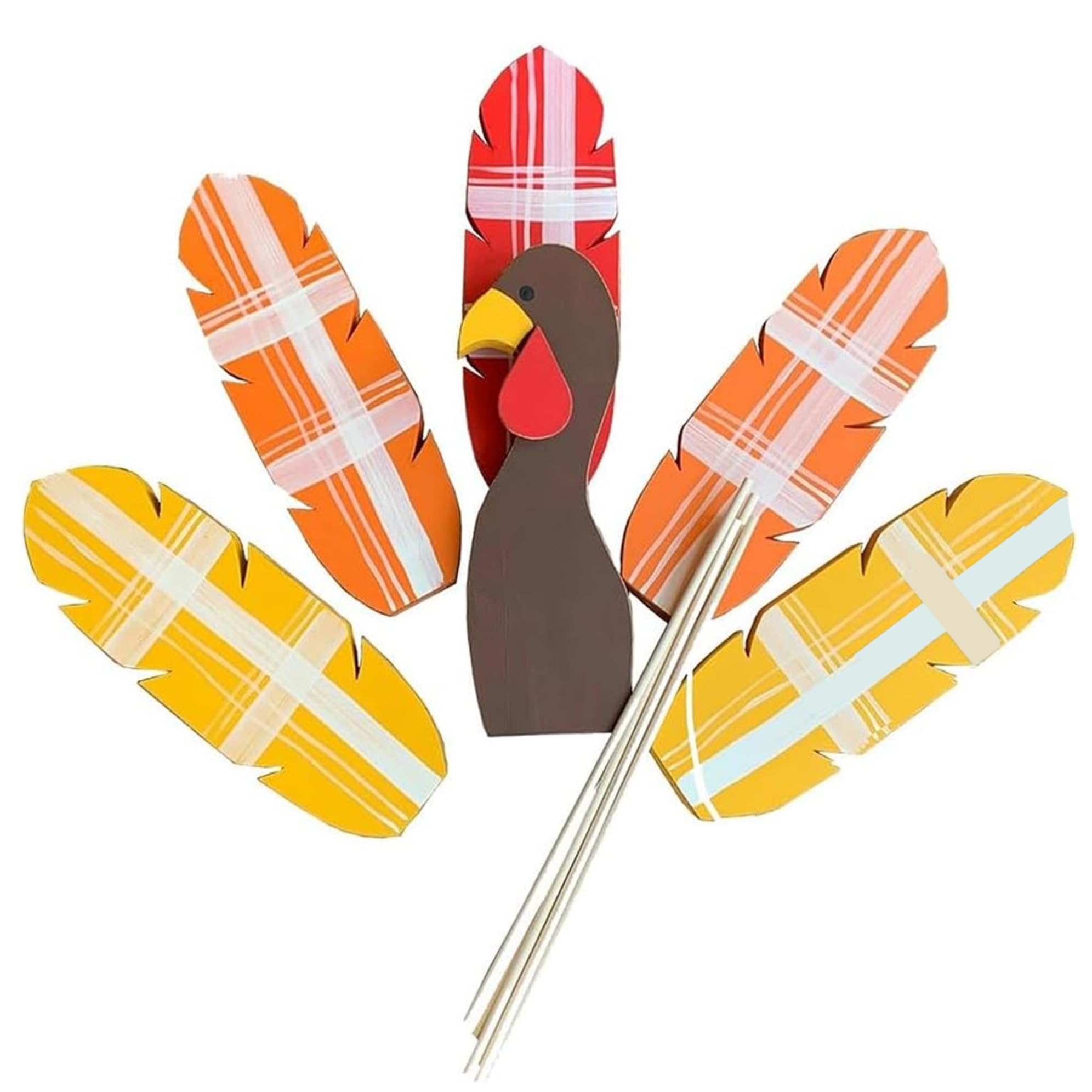 1 Set Thanksgiving Decorations, PVC Turkey Decorative Garden Stakes, 4 Feathers and 1 Turkey Head Planter Sticks, Thanksgiving Plant Pot Decor for Flower Bed Flower Pot