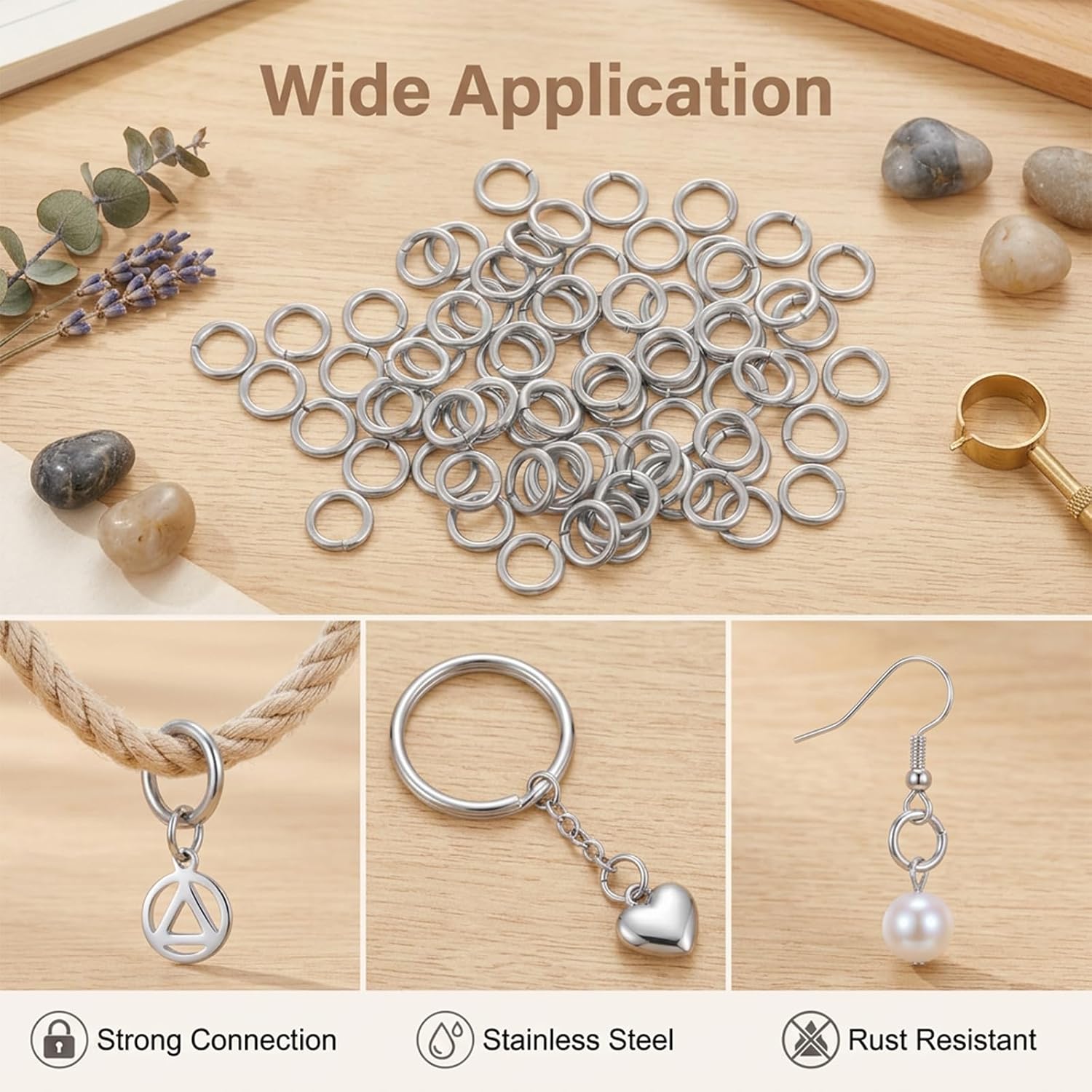 300 Pcs Mix Stainless Steel Thick Strong Rings Jump Rings, 8 9 10mm