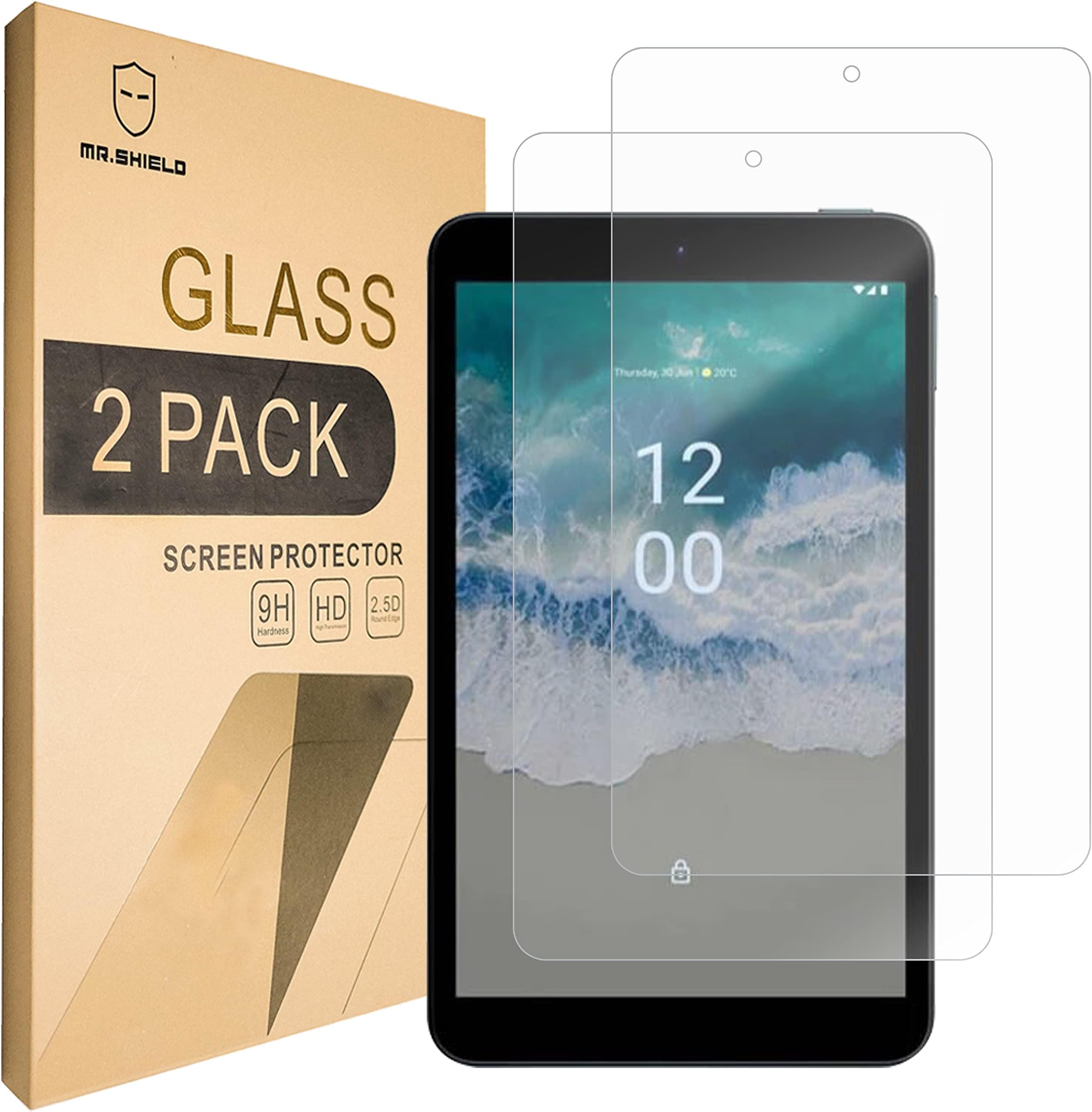 Mr.Shield Screen Protector for Nokia T10 Tablet [Shorter Fit for Case Version] [Tempered Glass] [2-PACK] Screen Protector