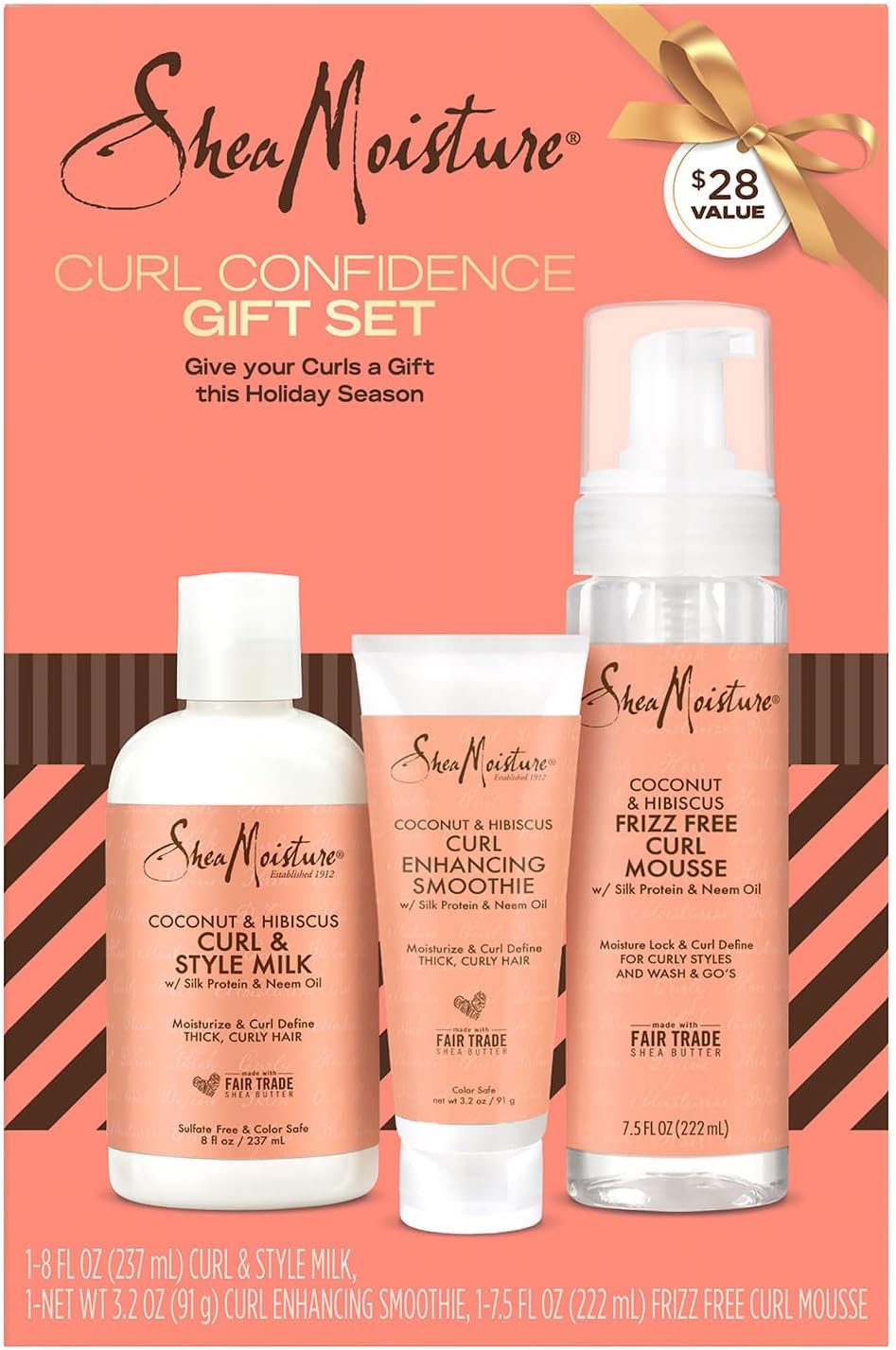 SheaMoisture Coconut & Hibiscus Hair Care Bundle – Curl Enhancing Smoothie, Curl & Style Milk + Frizz Free Curl Mousse (3 Piece Set)