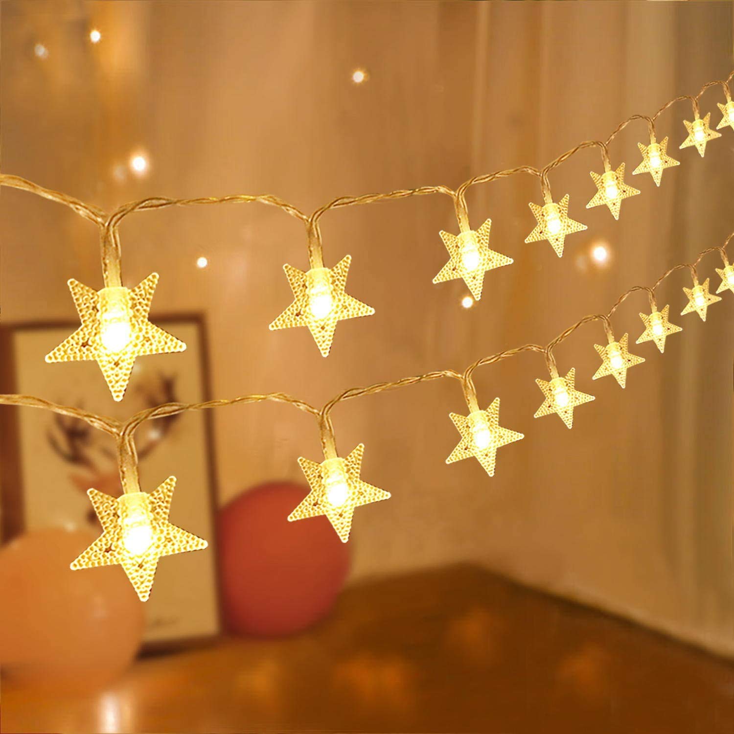 GaHeslop Star Fairy Lights USB or Battery Operated, 55FT 100LED Star String Lights 8 Modes with Timer, Waterproof Christmas Star Lights for Indoor, Outdoor, Birthday, Wedding, Party Decor (Warm White)