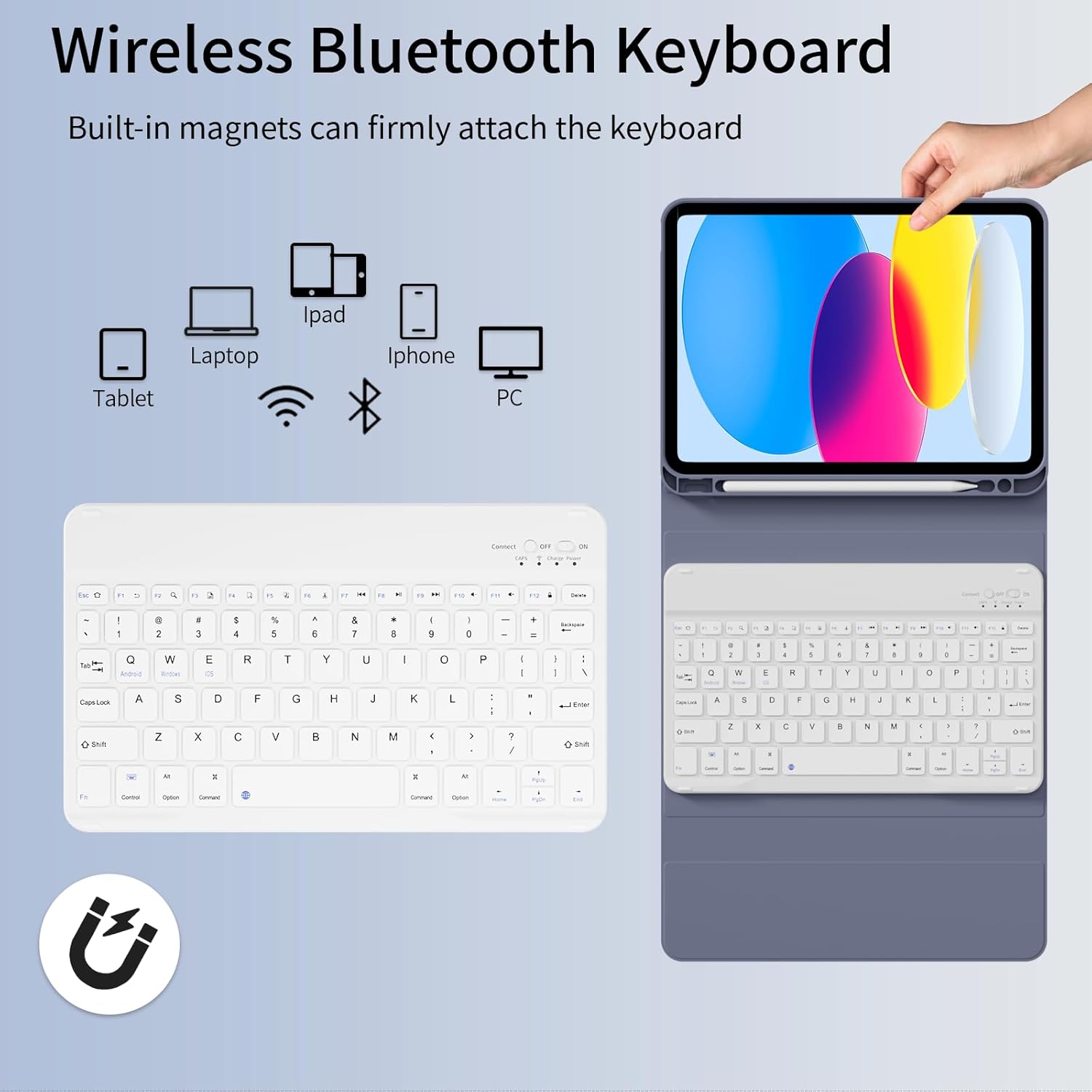 Keyboard Case for iPad (A16) 11th Generation 11 Inch 2025, iPad 10th Generation 10.9 Inch 2022 with Pencil Holder, Detachable Wireless Bluetooth Keyboard, Folio Stand Cover, Purple