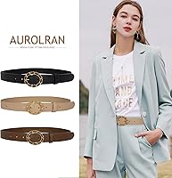 Vista 149 de Cinturón de cuero clásico con hebilla de metal para mujer con vestido de jeans Aah-negro-clásico