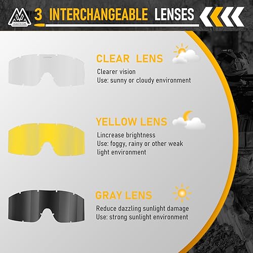 Miniatura 10 de VOZAPOW Gafas de Airsoft antivaho con estándares ANSI Z87.1, gafas tácticas, gafas militares, gafas de seguridad balística