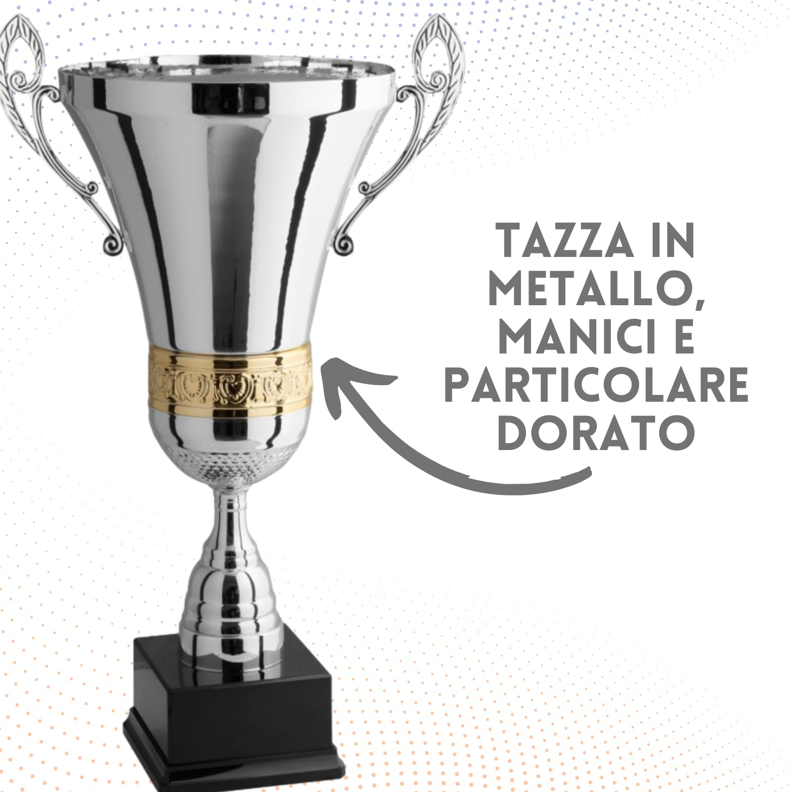Coppa Trofeo Personalizzabile con Manici Fregio Dorato in Metallo Calcio, Fantacalcio, Tennis, Padel, Basket Premiazioni Sportive ed Eventi con Targhetta Personalizzata cod 1.091