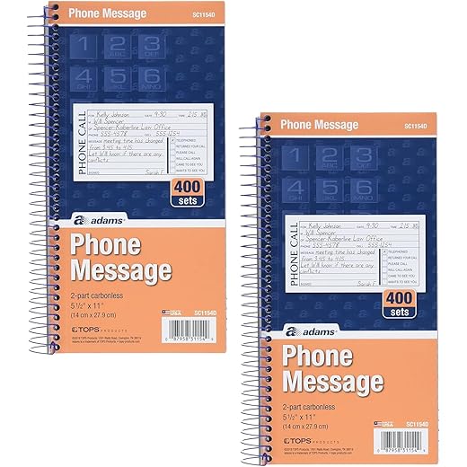 Adams Phone Message Book 11 Inch 2-Pack