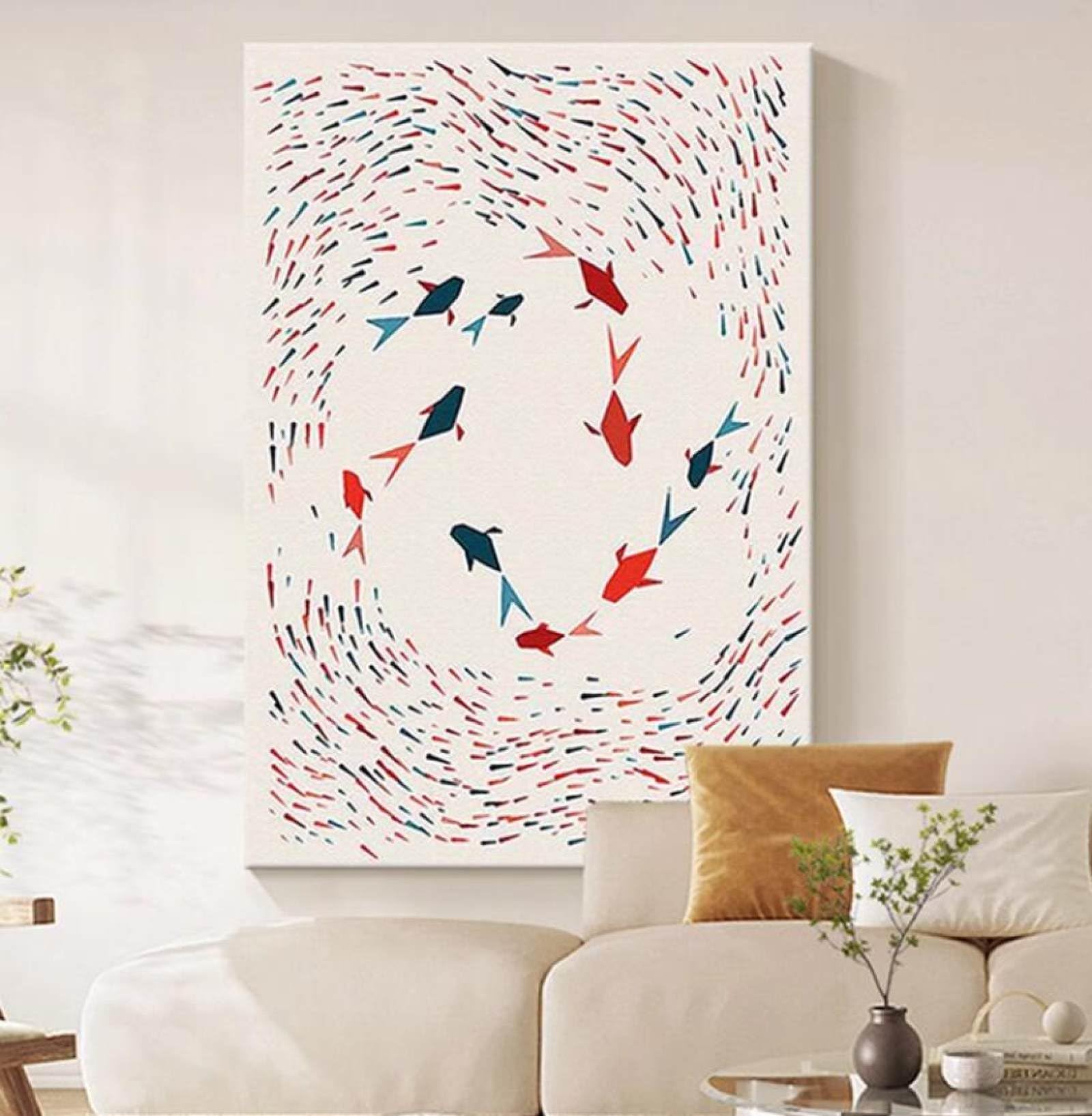 Peinture à l'huile de poisson coloré : œuvre d'art moderne fait main