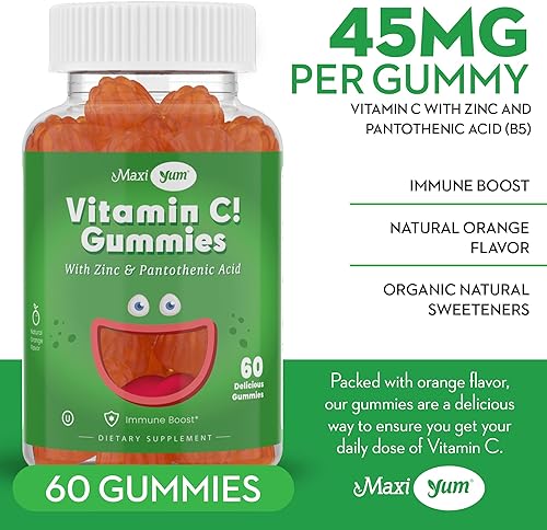 Miniatura 4 de Gomitas de vitamina C con zinc, Maxi-Health Vitamina C con zinc para niños y adultos, apoyo respiratorio y refuerzo inmunológico, sin conservantes