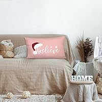 Vista 3 de HONLUNG, Fundas de almohada de Navidad, fundas de almohada rosas de Navidad, fundas de almohada de Navidad de 12 x 20 pulgadas, almohadas