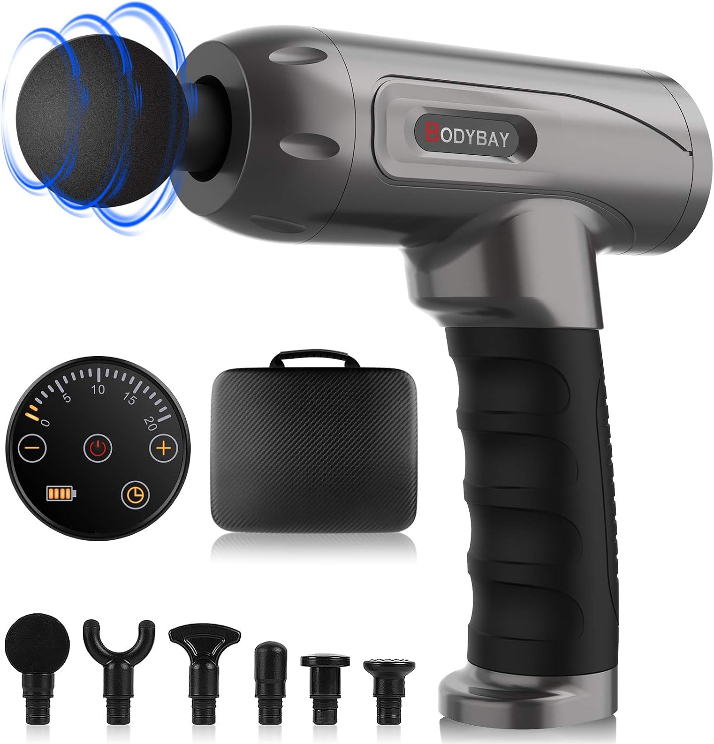 Bodybay Personal Massage Gun Deep Tissue Percussion Muscle Massager, Powerful Vibration Handheld 20 Adjustable Speeds Muscle Quiet Massager for Athletes Pain Relief and Recovery