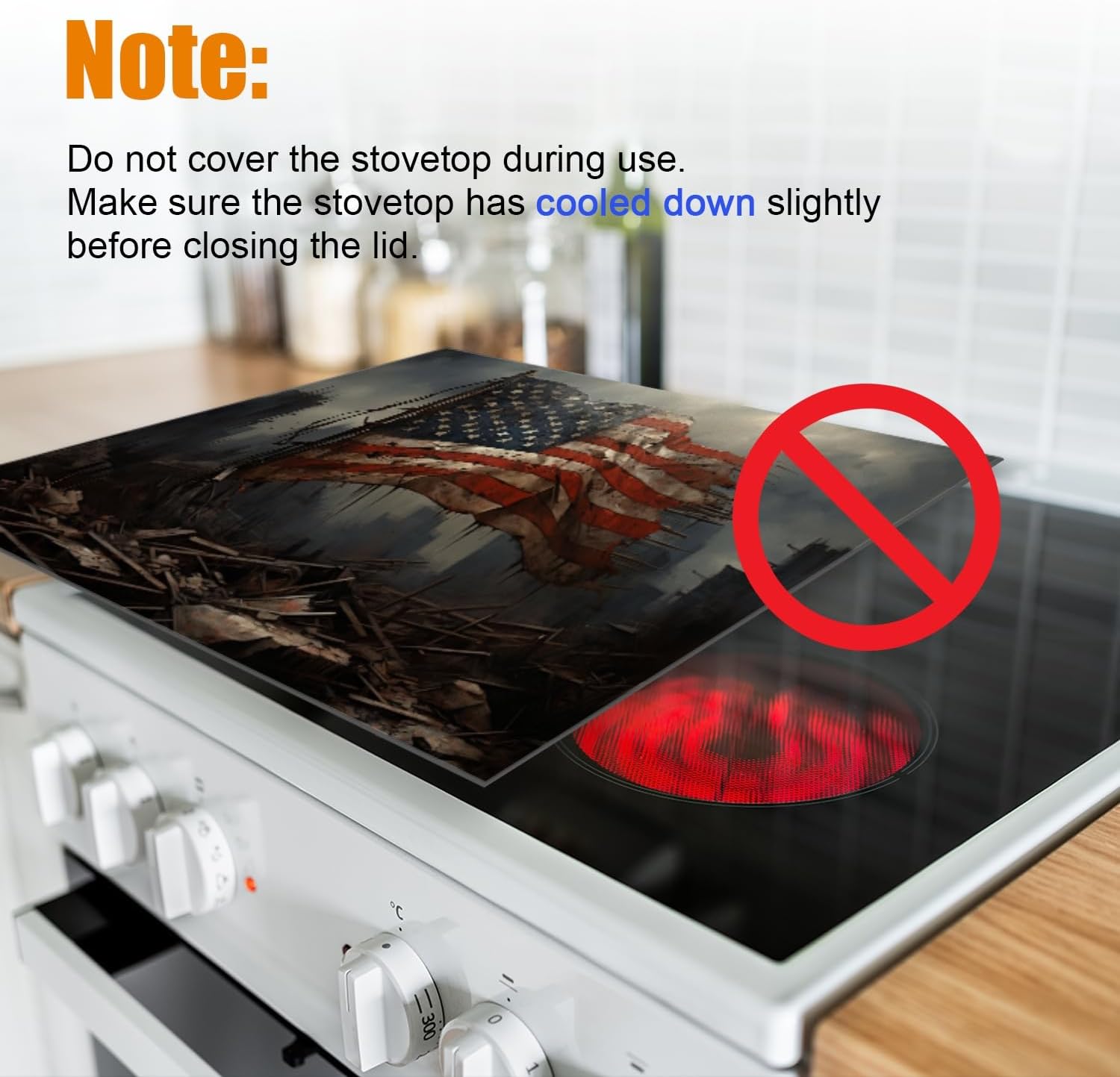 Diatomite Stove Top Covers 28x20 inches Dust-Proof Dish Drying Mat for Gas and Electric Ranges-Vintage American Flag Blowing In The Wind