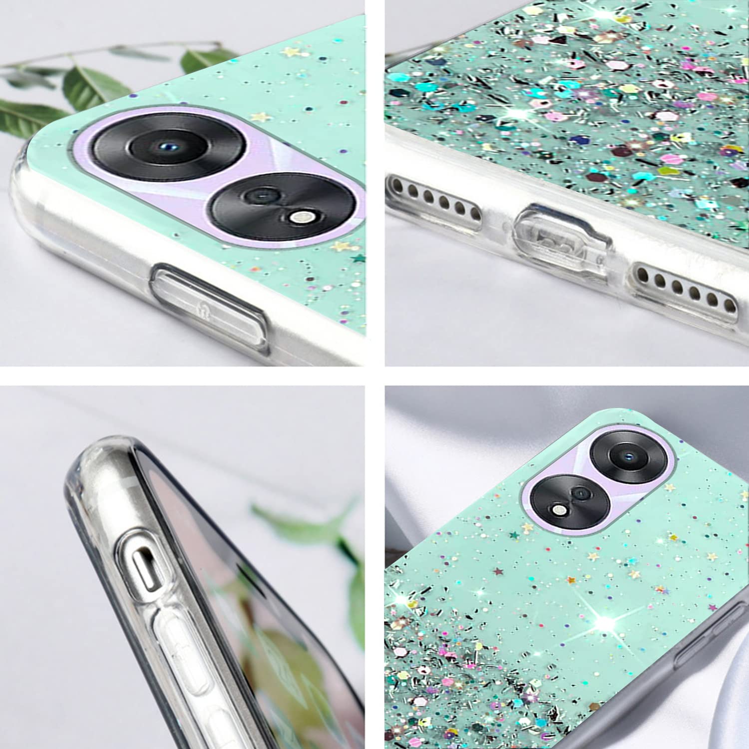 Custodia Per OPPO A78 5G Con Glitter E Fiori – Cover Morbida In Silicone Trasparente Rosa, Antiurto E Sottile