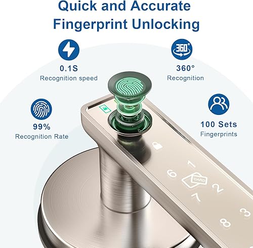 Miniatura 6 de Cerradura de puerta de huellas dactilares, perilla de puerta biométrica, perilla de puerta inteligente con control de aplicación, entrada sin llave