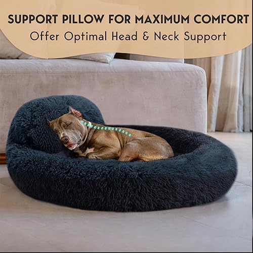 Miniatura 2 de PetJett - Camas calmantes para perros de tamaño grande, cama redonda de 36 pulgadas, antideslizante y lavable, cama en forma de dona súper suave, de