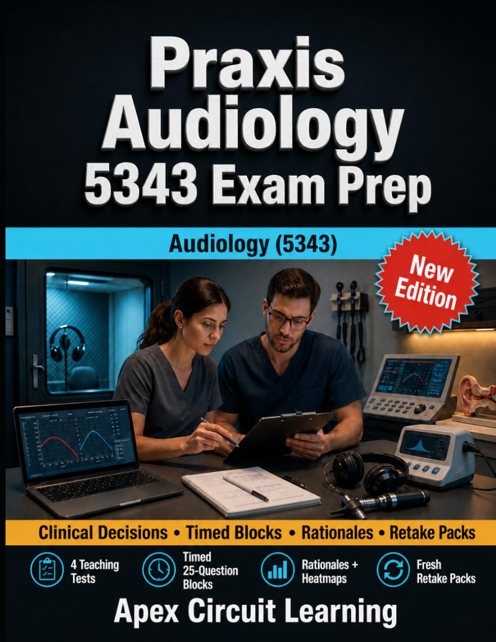 Praxis Audiology 5343 Complete Practice-and-Review Manual: Master clinical decisions, timing, and score-losing near misses before test day.