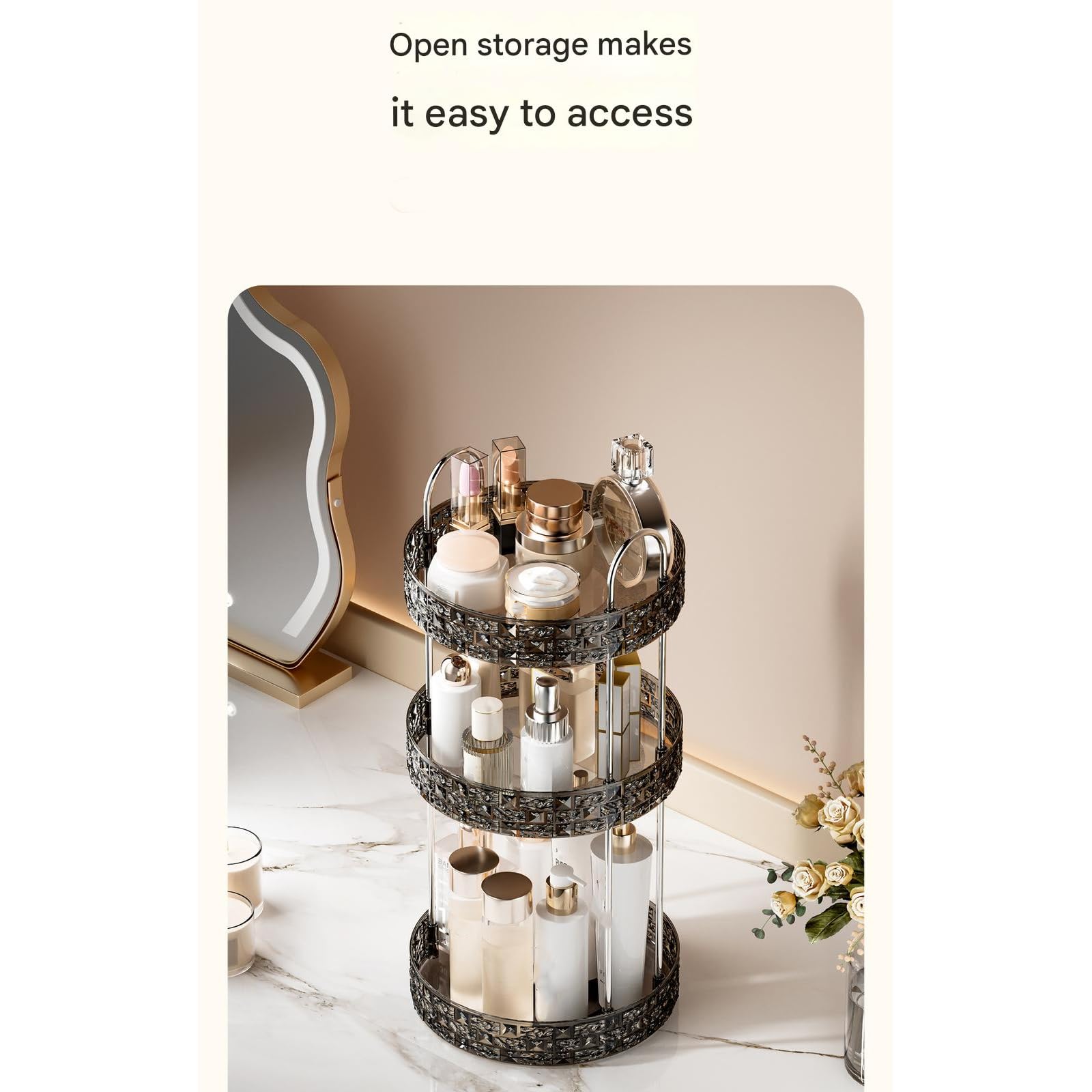 Organisateur d ' Accessoires cosmétiques Étagère rotative Haute capacité de Cadre en Acier Inoxydable Plateau de Rangement pour la Maison ou Le Bureau Rangement à Domicile Vertical de de