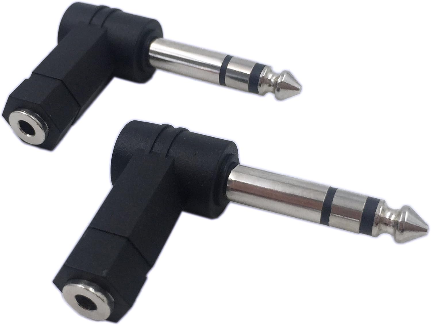 CERRXIAN Right Angle 1/4 Male to 1/8 Female Adapter, 90 Degree 6.35mm 3 Pole Male to 3.5mm Female Stereo TRS Headphone Audio Converter Connector(2-Pack)