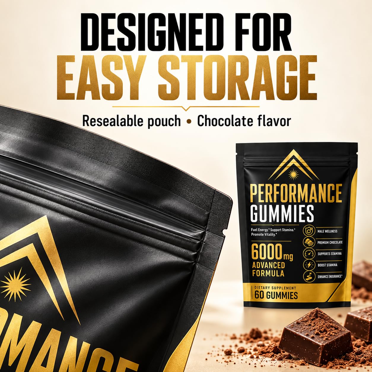 Performance Gummies 6000mg Advanced Formula with Shilajit, Maca, Ashwagandha, Panax Ginseng, Saffron & L-Arginine, Energy, Stamina & Vitality Support, Chocolate Flavor, 60 Count — Amazon image 8