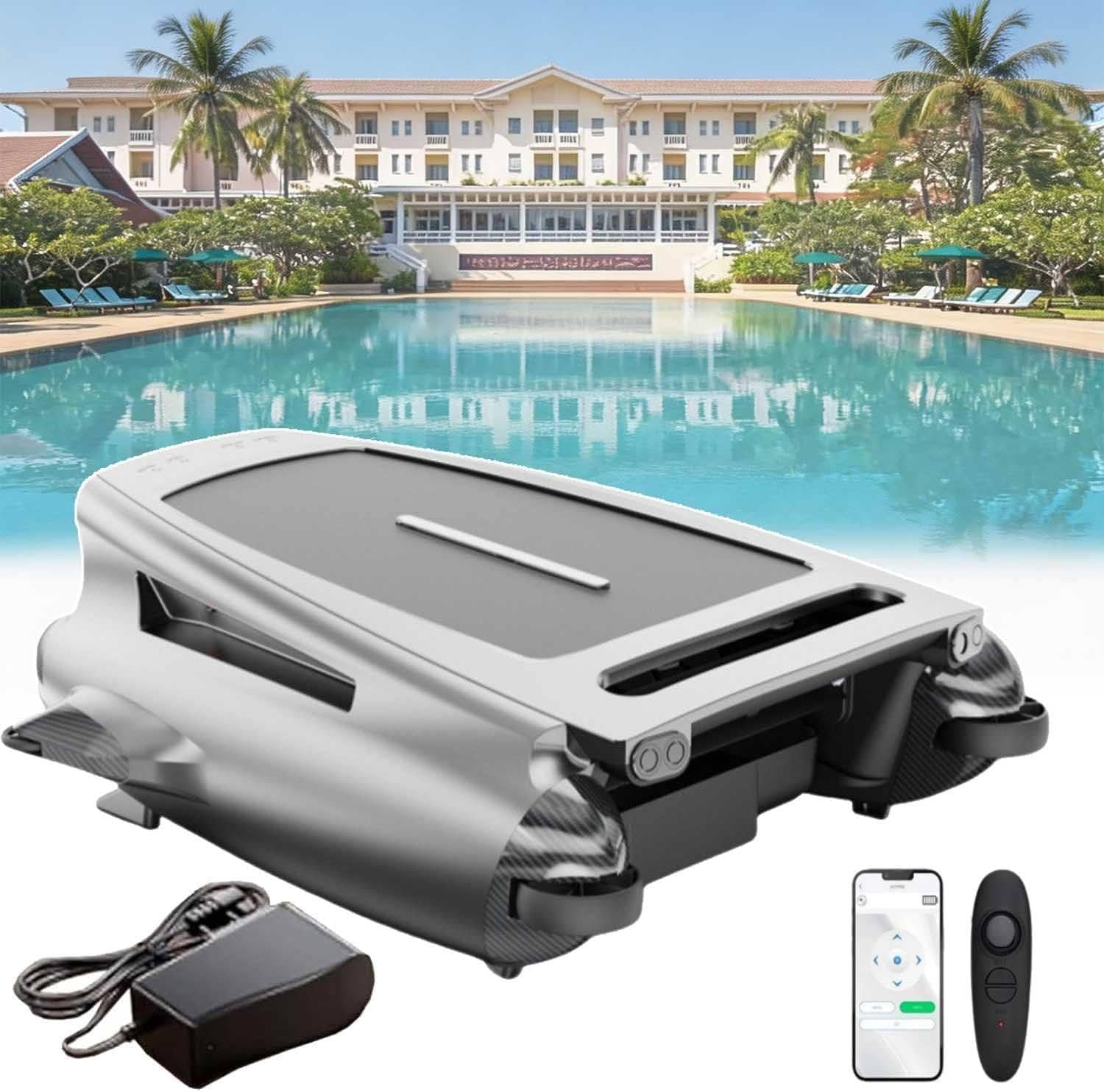 WYBYYDS Pool Skimmer Robot 5200mAh, Solar Powered Automatic Pool Skimmer with 4.1L Basket, APP Control, 35H Runtime – Perfect for Leaves, Dust & Debris Collection