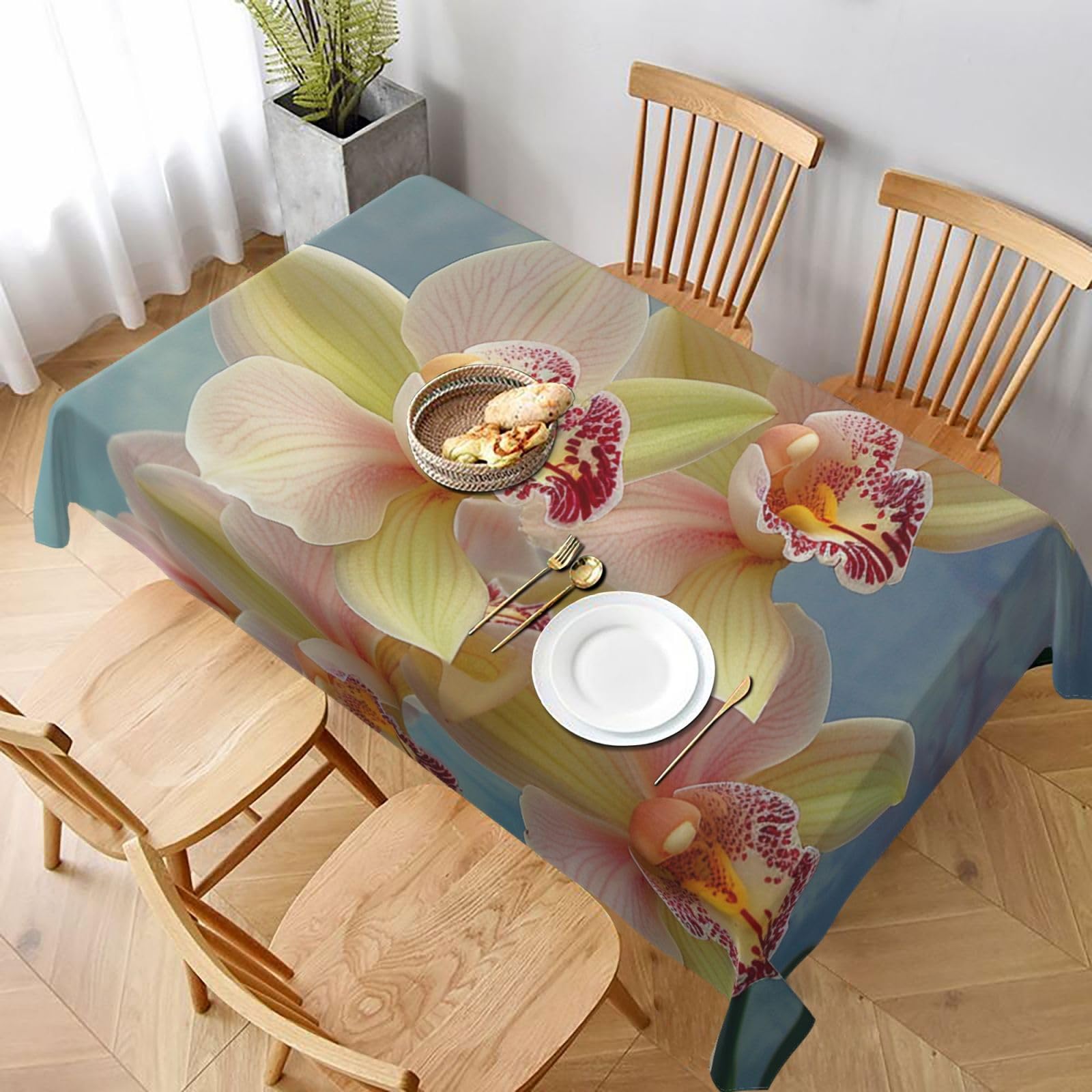 WPKJU Orchids Printed Tablecloth 60x90 in Water Resistant Table Cover Washable Rectangle Table Cloth for Dining Tables