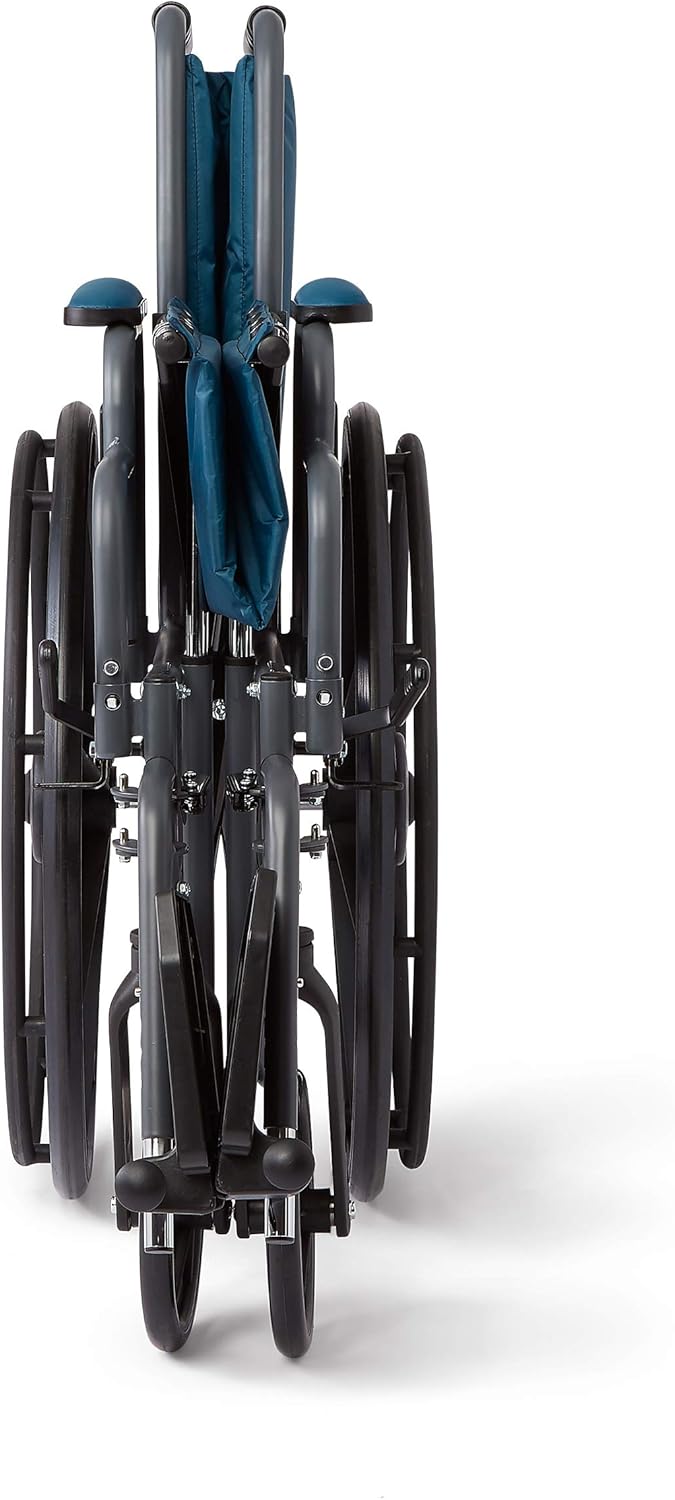 Medline Folding Wheelchair with DeskLength Arms/SwingAway Leg Rests/18” X 16” Seat/ Gray Frame & Nylon Upholstery, Teal, 1 Count : Health & Household