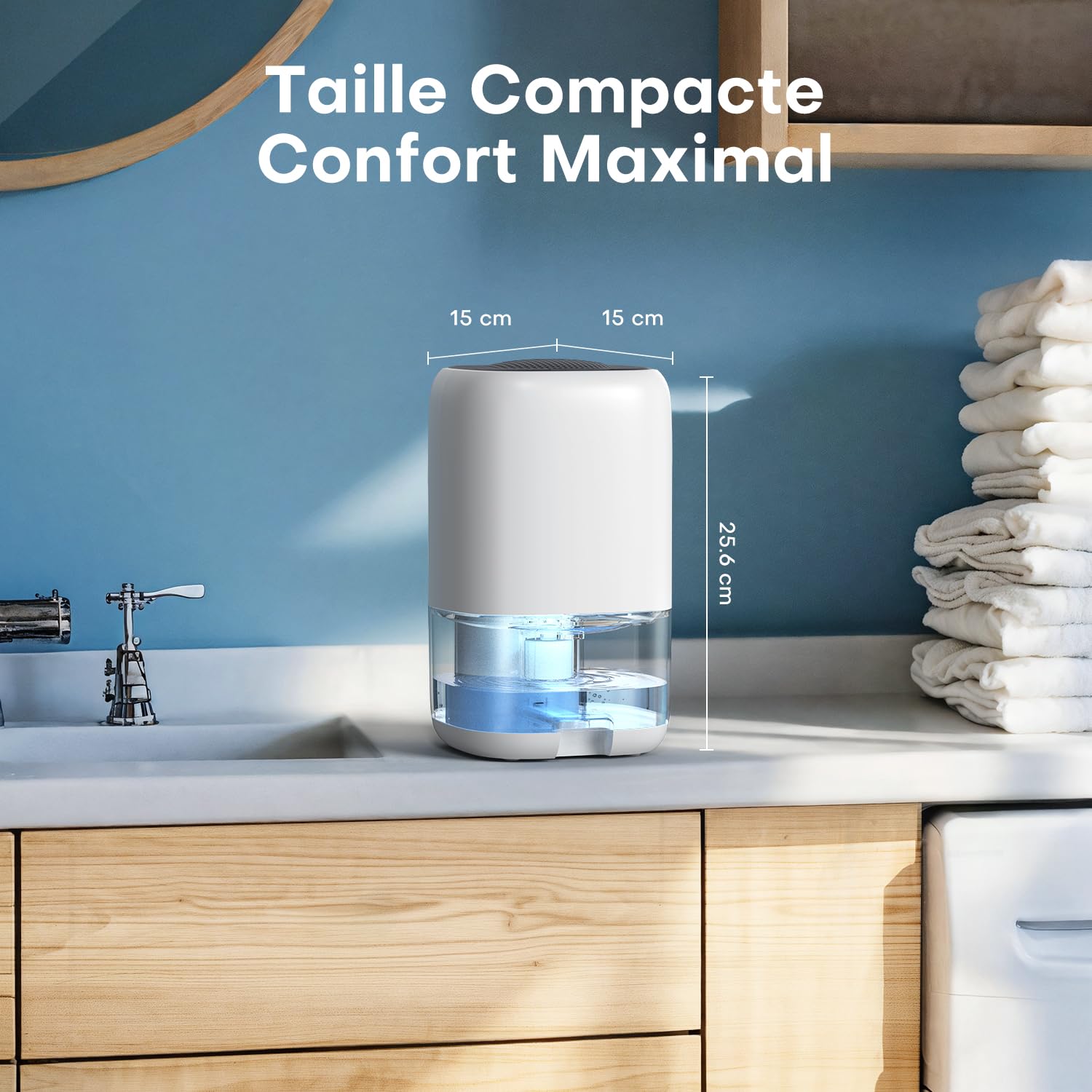 Deshumidificateur d air 1000ML, Déshumidificateurs Maison avec LED 7 Colorées, Compact, Silencieux et Efficace pour Petits Espaces,Idéal pour Salle de Bain, Placard
