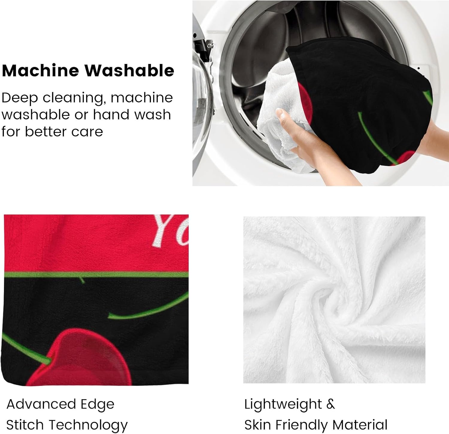 Personalized Cherry Throw Blanket, Soft Cozy Valentine's Day Blanket for Couch Sofa Living Room Bedroom, 50"" x 60""