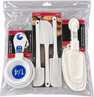 11-Piece Space-Saving Kitchen Prep & Baking Set - Includes 3-Piece Flexible Silicone Spatulas, 4-Piece Large Print Measuring Cups, 4-Piece Dual-Ended Measuring Scoop & Spoon Combos (White/Assorted)