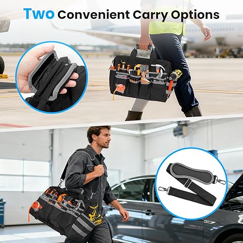 Miniatura 5 de Bolsa de herramientas resistente, bolsas de herramientas de 17 pulgadas para hombres con múltiples bolsillos, bolsa organizadora de herramientas