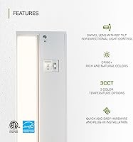 Vista 3 de ASD Iluminación LED giratoria para debajo del gabinete, 18 pulgadas, 8 W, cableado o enchufable, 2700 K/3000 K/4000 K, interruptor de alta/bajo