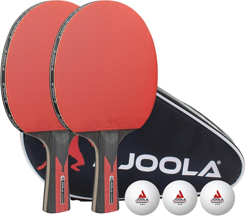 JOOLA Duo Juego de 2 palas de ping pong de carbono – Palas de tenis de mesa profesionales, tres pelotas de ping pong de torneo de 3 estrellas blancas avanzadas y estuche de transporte – Raquetas de tenis de mesa avanzadas