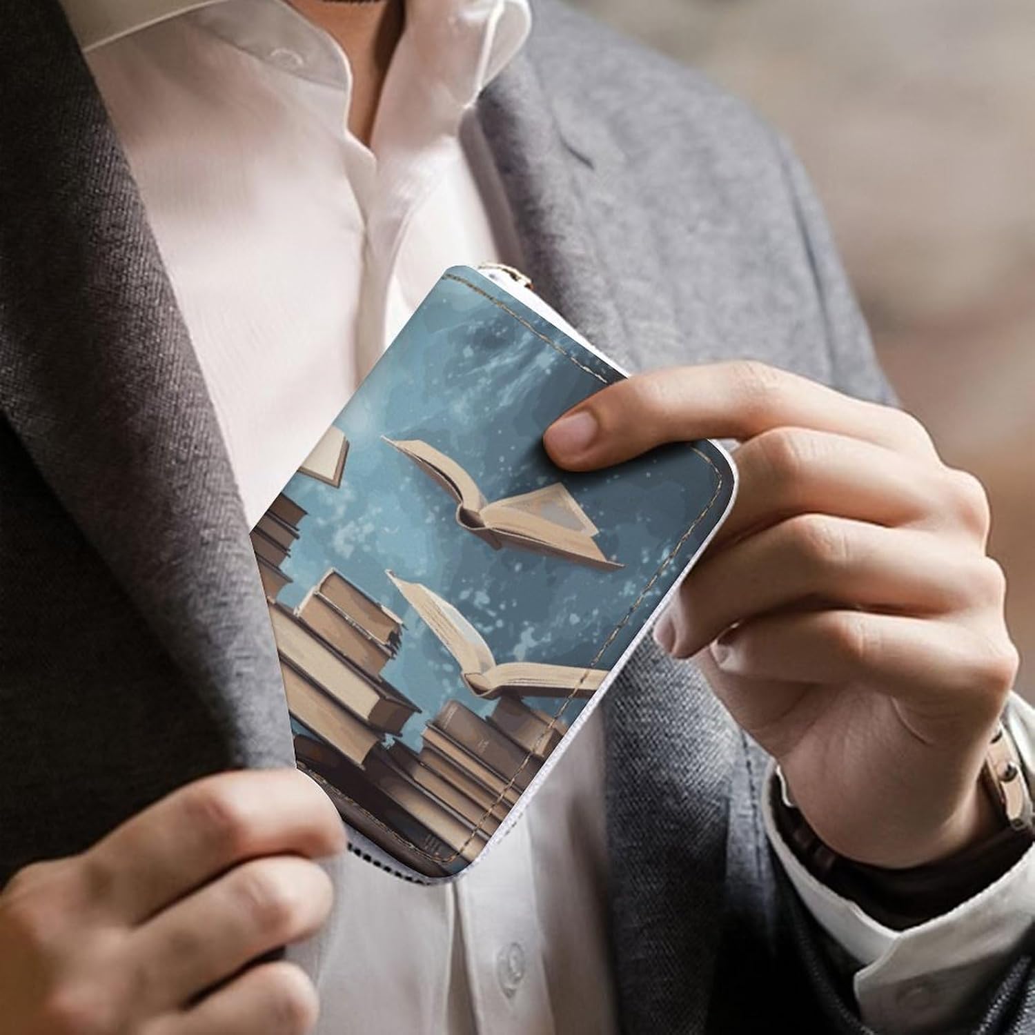 Books in The Sky Card Holder RFID Blocking,Credit Card Wallet for Women And Men,Card Case Organizer Bag with Zipper