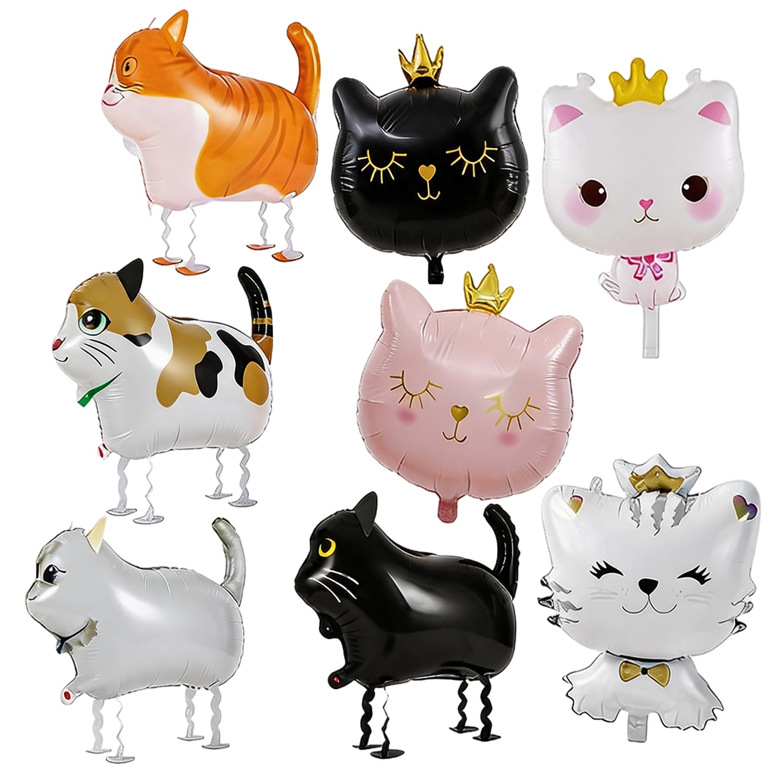 8PCS Cat Balloons, Cat Birthday Decorations, Mixed Colours