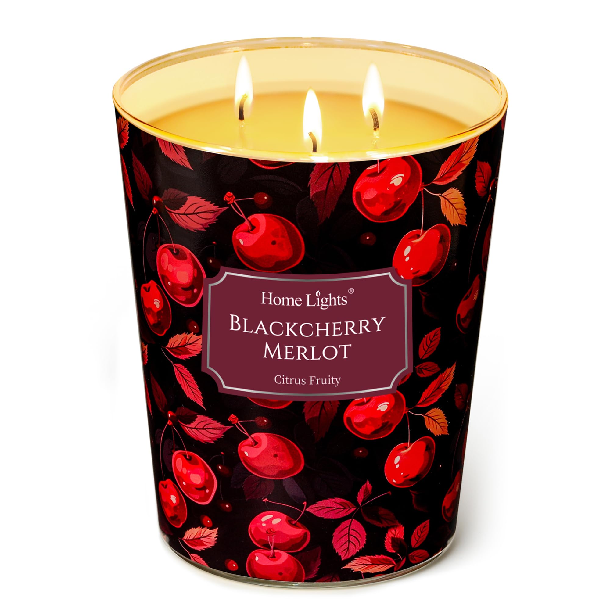 Home Lights Soy Wax Candles for Home Scented, 3-Wick Candles in Blackcherry Merlot Scented, Aromatherapy Candles Gift for Parties, Relaxing, Eclectic Mixed Styles, 34oz