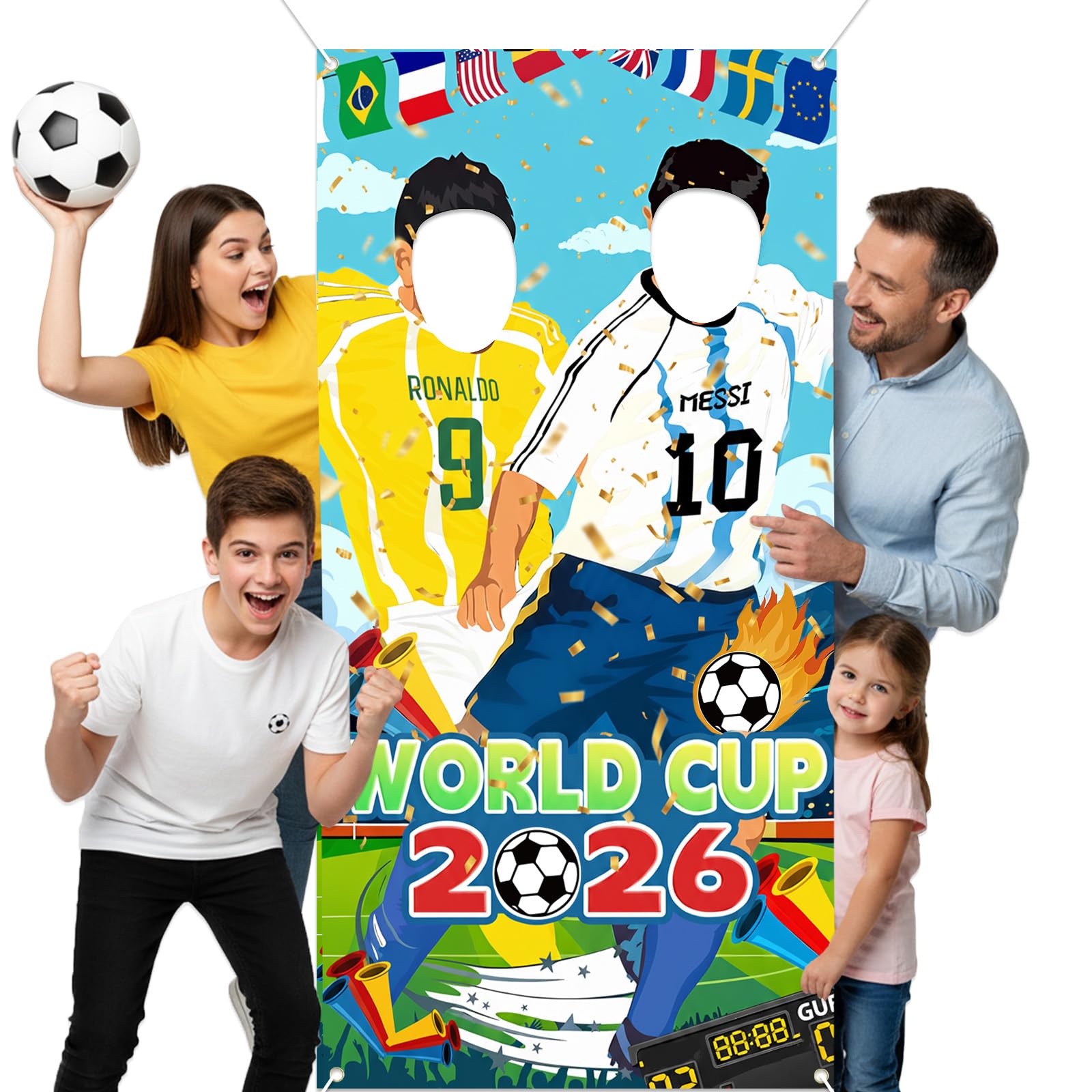 World Cup Football 2026 Photo Backdrop Banner 180x90cm Indoor Outdoor Party Decorations Wall Decoration World Cup Fan Merchandise Gifts for Supporters Watching the Game and Family