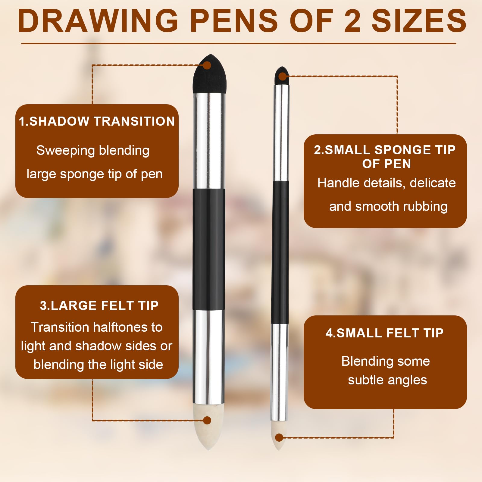 2pcs Artist Blending Sponge Pen, Double-Headed Pastel Blending Pen Sketch Pen Brush Rubbing Sponge Drawing Art Blender Drawing Blender Tool for School Students Beginners Artists(2 Sizes) 1