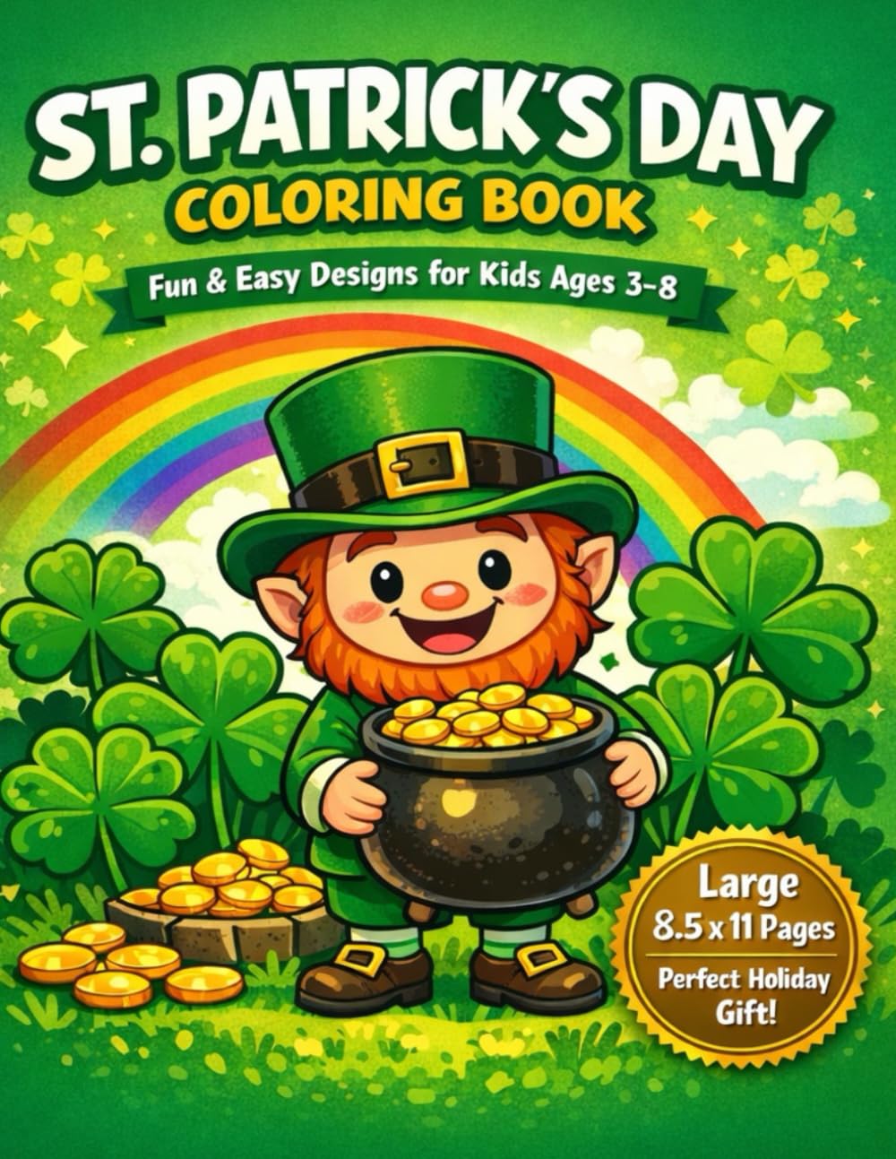 St. Patrick’s Day Coloring Book for Kids: Fun Leprechauns, Rainbows, Shamrocks, Pots of Gold & Lucky Charms – Easy & Engaging Designs for Ages 3-8