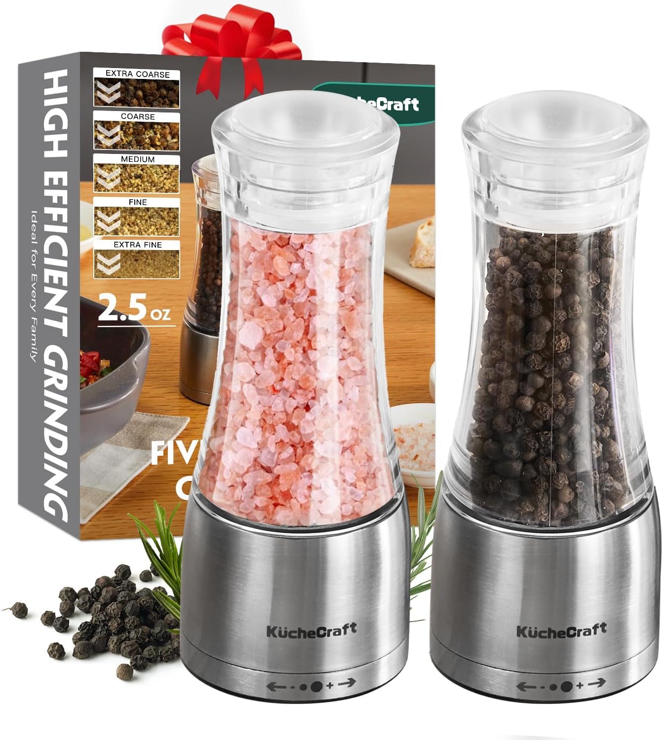 Swiffe Salt and Pepper Grinder 2 in 1 Stainless Steel and Acrylic Salt and Pepper