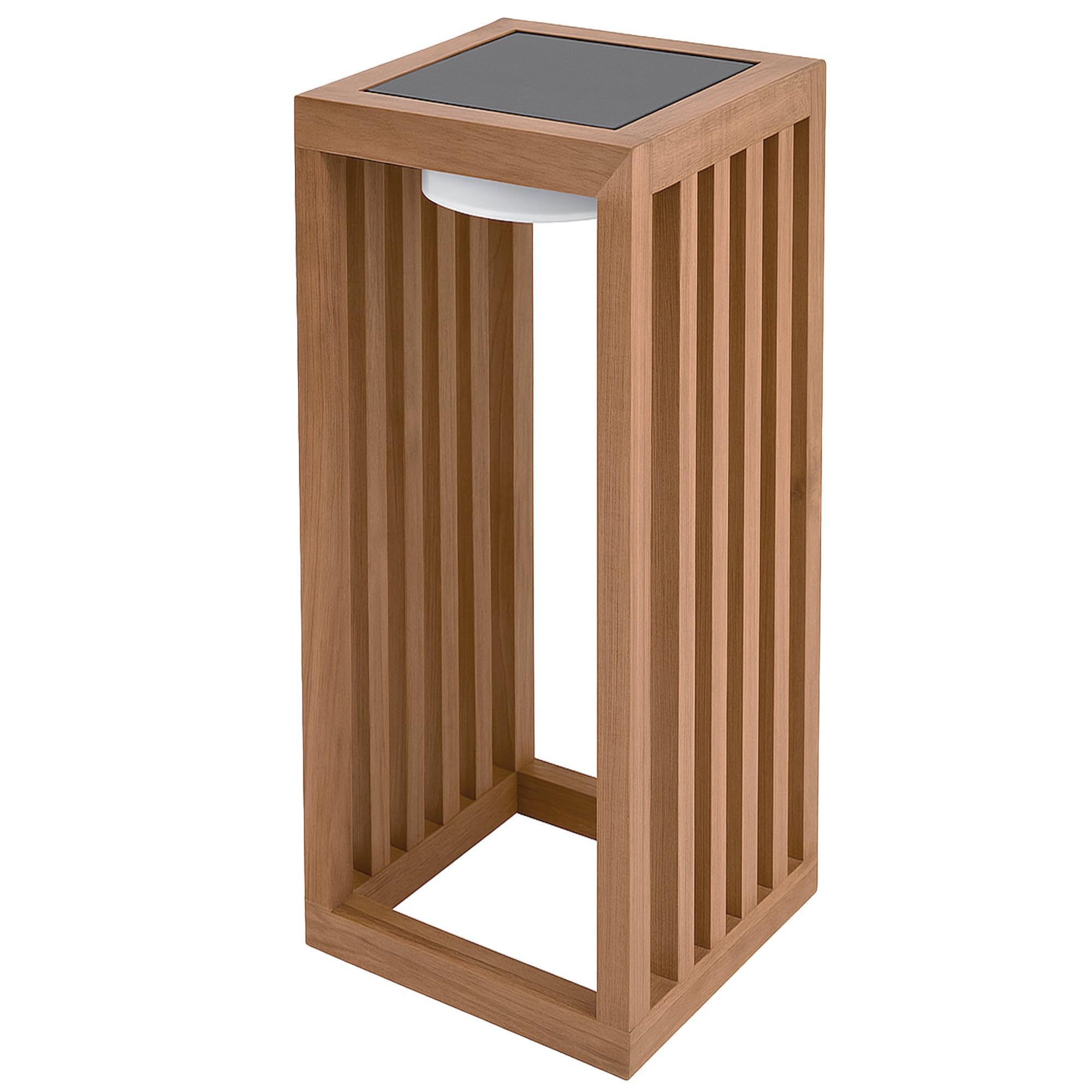 Lanterne solaire décorative LED blanc chaud CHENNAI TALL en bois teck massif H50cm