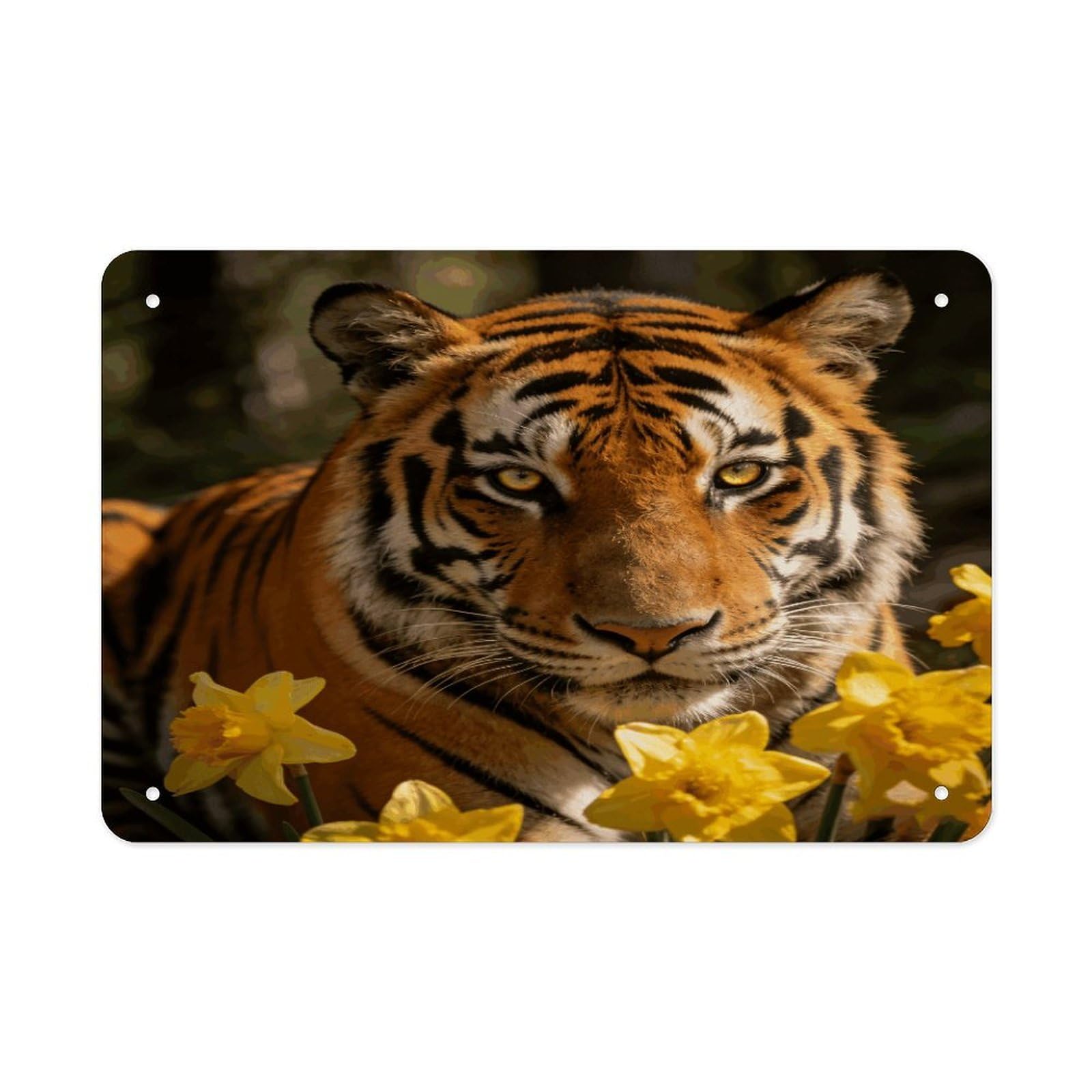 Fodpand Style Tigers And Yellow Flowers Wall Art Metal Tin Signs Bar Metal Tin Sign Wall Decor For Home Living Room Bedroom Toilet Hotel Halloween Decor Gifts 7.9X 11.8 Inch
