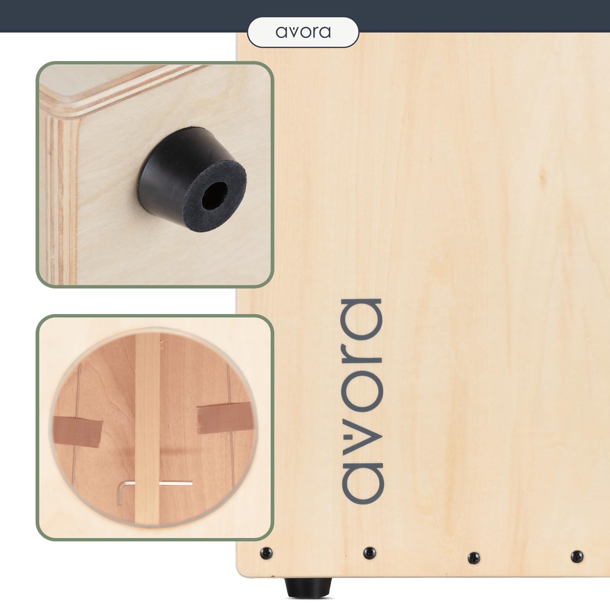 Avora Cajon Basswood - Cassa a Percussione con Corde di Chitarra Accordabili - Cajon & Suono Caldo - Effetto Snare - Include Cuscino in Neoprene per Lunghe Sessioni - Strumento in Tiglio - Naturale