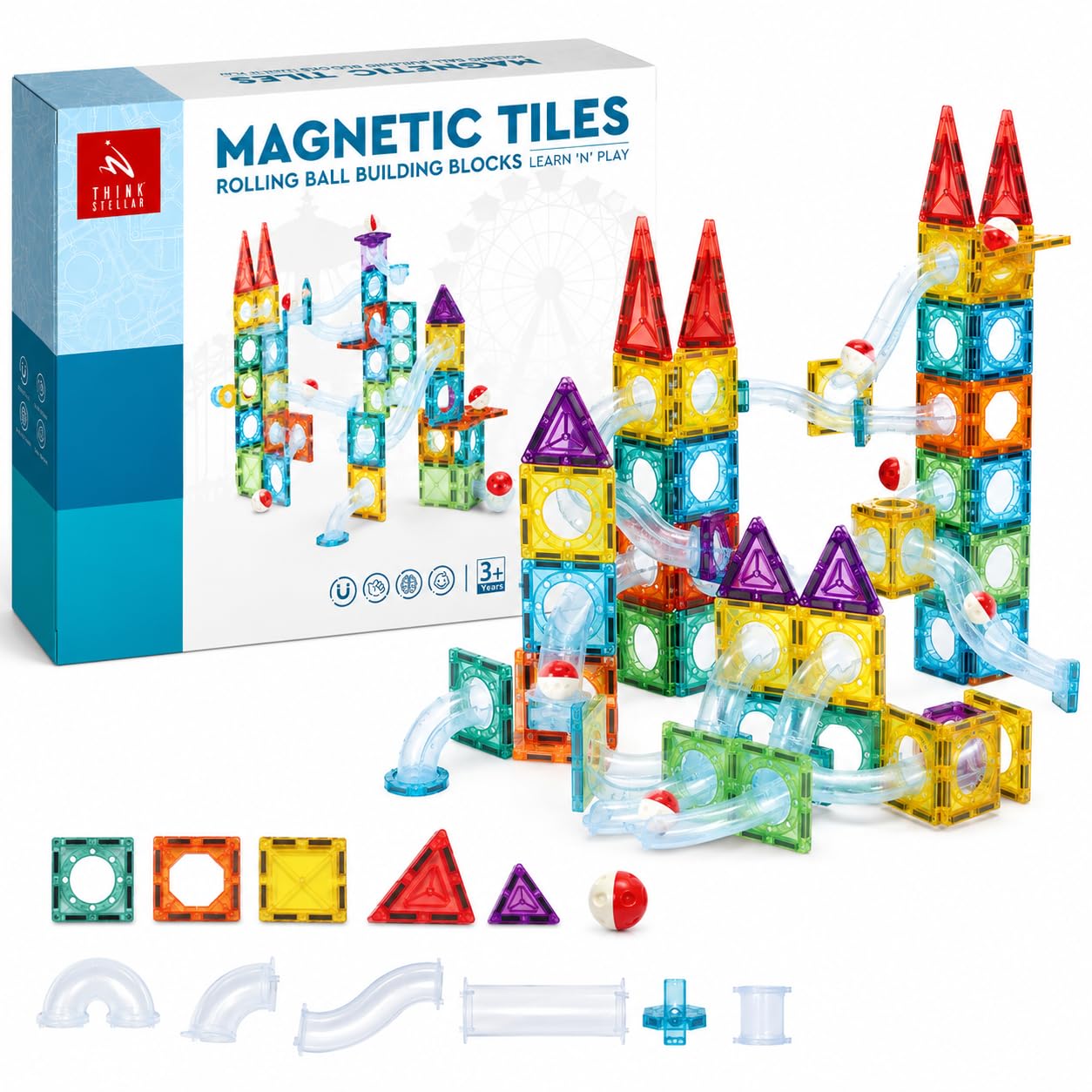 Magnetic Tiles Rolling Ball STEM Toy, Ages 3 to 8 Years (75) | STEM Construction Toy, Ages 3 to 8 Years, Boys & Girls, Rolling Ball Game-image-5