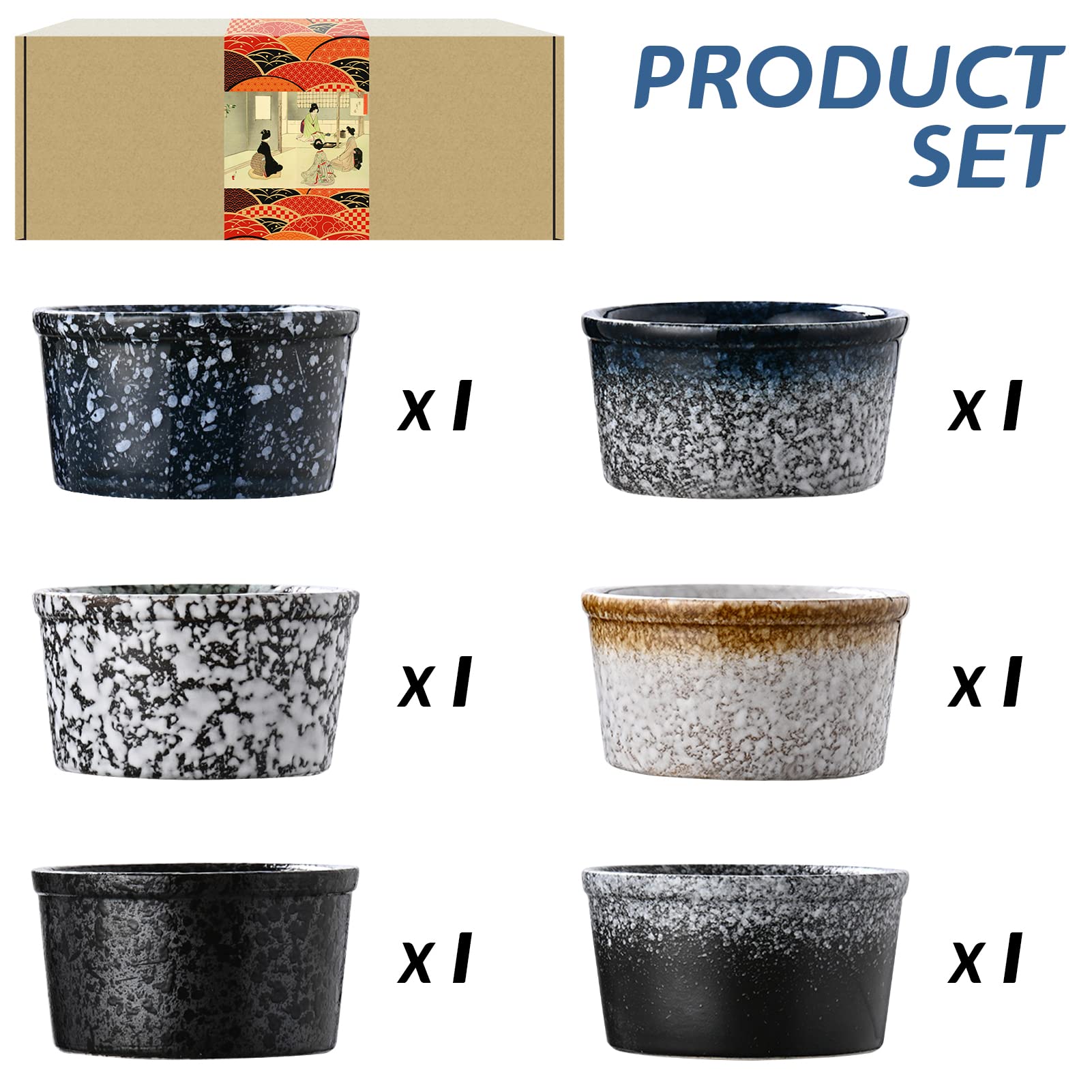Artcome Juego de 6 ramequines de cerámica de 100 ml, para pudín, crema brulee, pasteles de lava, tazas de natillas, souffle, taza de pudín japonés, apto para lavavajillas, microondas y horno