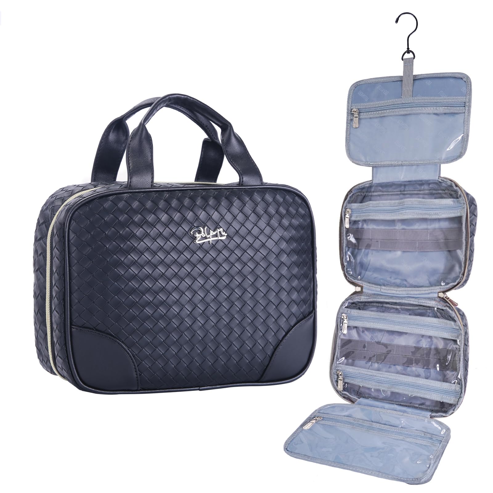 BOYATULeather Travel Toiletry Bag for Women, Waterproof Large Capacity Makeup Cosmetic Bag Travel Organizer for Full-Sized Shampoo, Conditioner, Brushes Set, Travel-Size Accessories