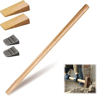 Bucherry 1 Sets 36" Replacement Hammer Handle Kit Includes 1 Sledge Hammer Handle Replacement, 2 Wood Wedges and 2 Steel Wedges for Decking Framing Carpentry Construction DIY Sledge Axe Tool