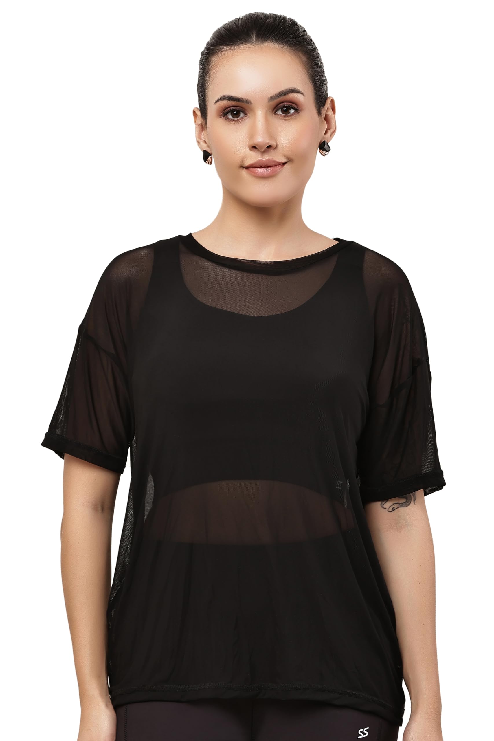 Women's Mesh Activewear T-Shirt | Soft Stretch Spandex Blend Workout Tee for Gym, Yoga, Exercise, Training & Sports Wear-picture-43