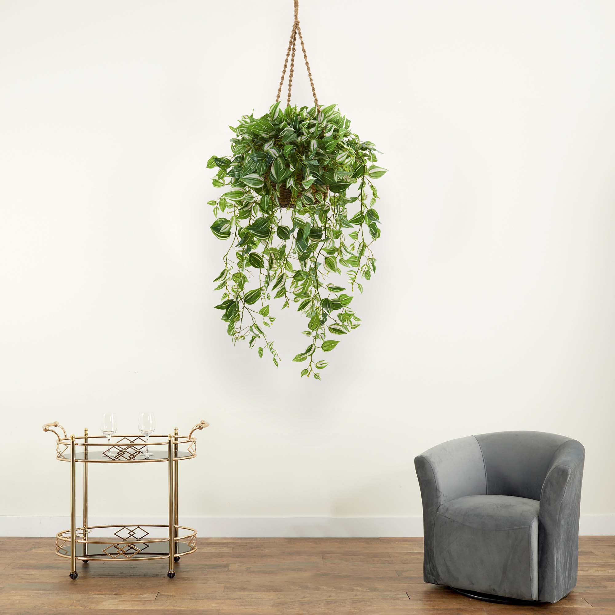 Casi Natural 51 Pulgadas. Wandering Jew - Cesta Colgante Artificial (Tacto Real), Color Verde