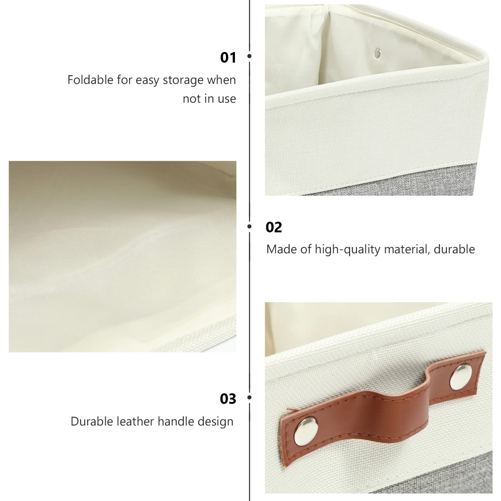 Cestas Plegables de Almacenamiento de Tela para Ropa y Juguetes Asas de Piel, Capacidad Grande, Fácil Limpieza, Ahorro de Espacio, Pack de 2 Unidades para Balcón o Cuarto Infantil